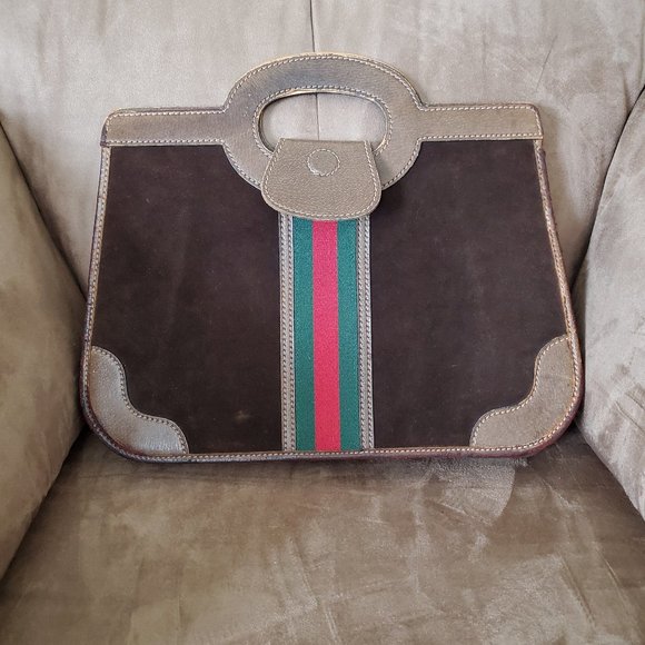 Gucci Handbags - Brown Suede Vintage Gucci Handbag Tote Authentic